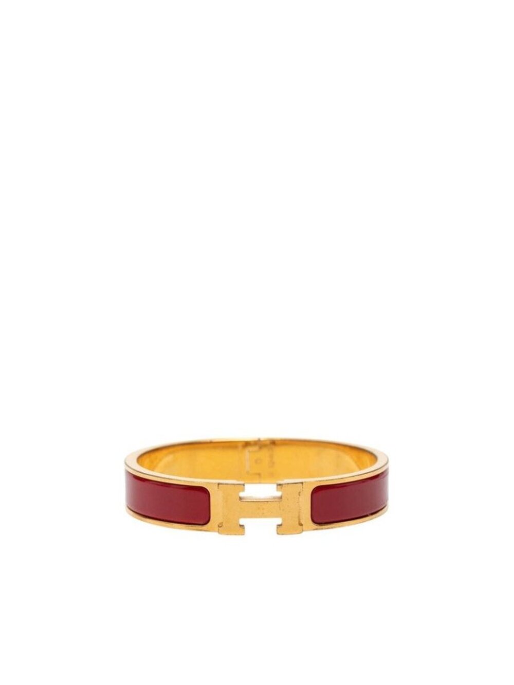 Hermes Click PM Enamel Bracelet Bangle Gold Red Plated